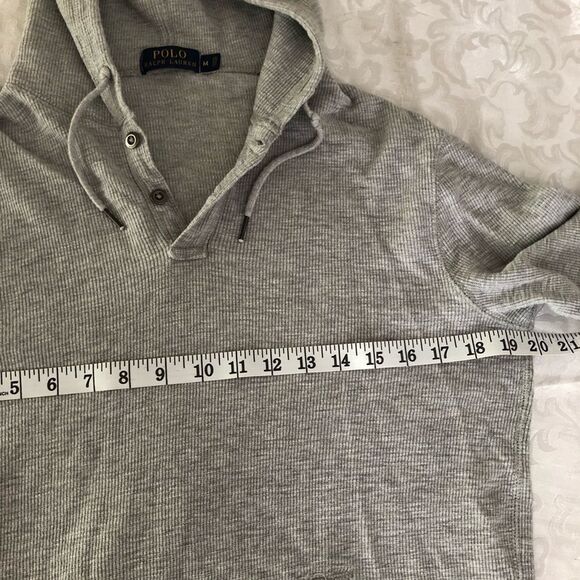 Polo Ralph Lauren Men’s Waffle Henley Hoodie Light Grey Size Medium - Picture 7 of 9